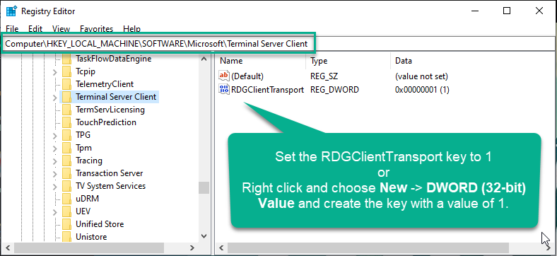 Set RDGClientTransport Key