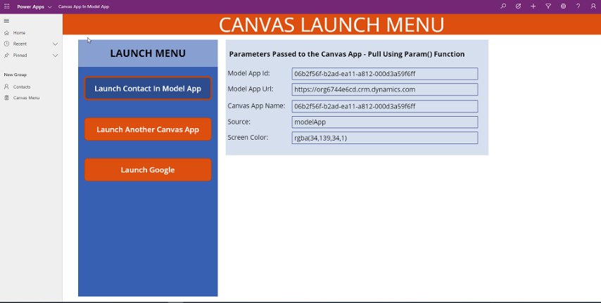 Canvas App Menu
