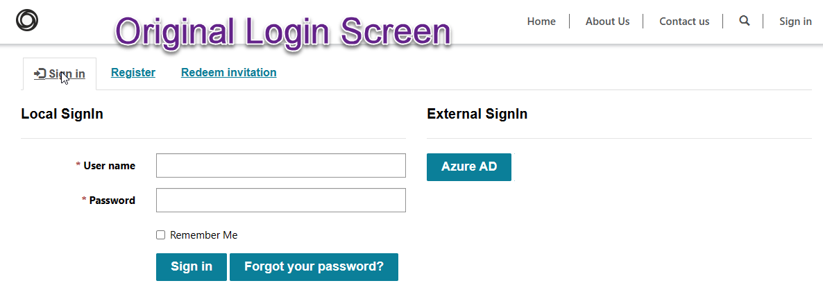 Original log in screen