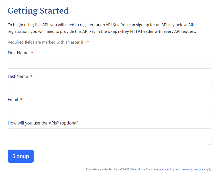 GSA API Key Signup