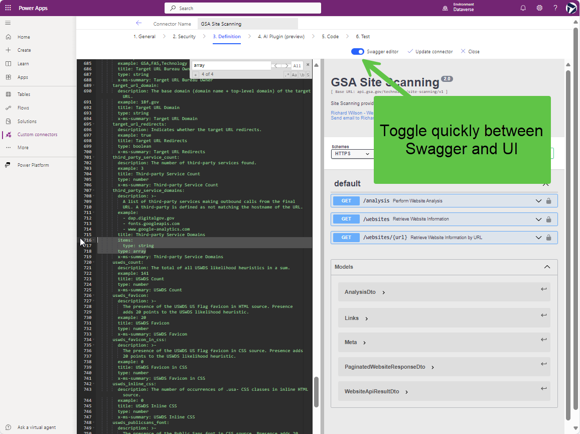 Using Swagger Editor in Custom Connector UI
