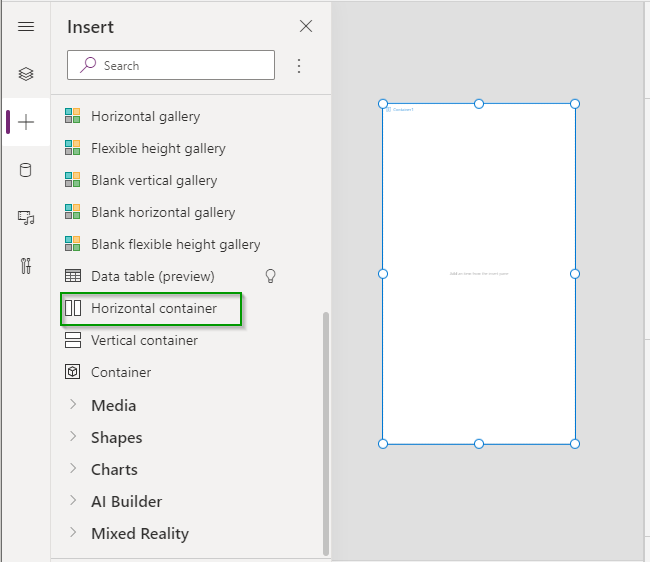 Add Horizontal Container to Screen