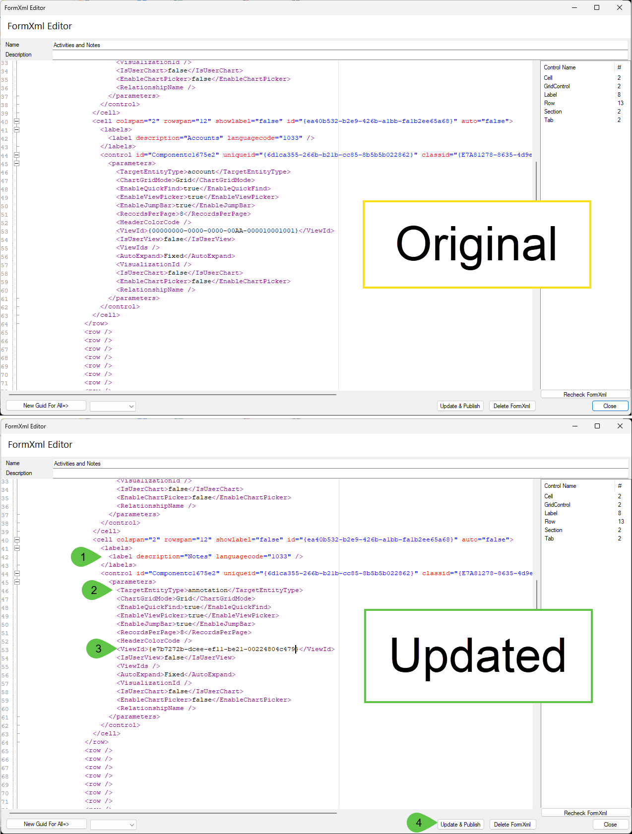 Steps to update FormXml