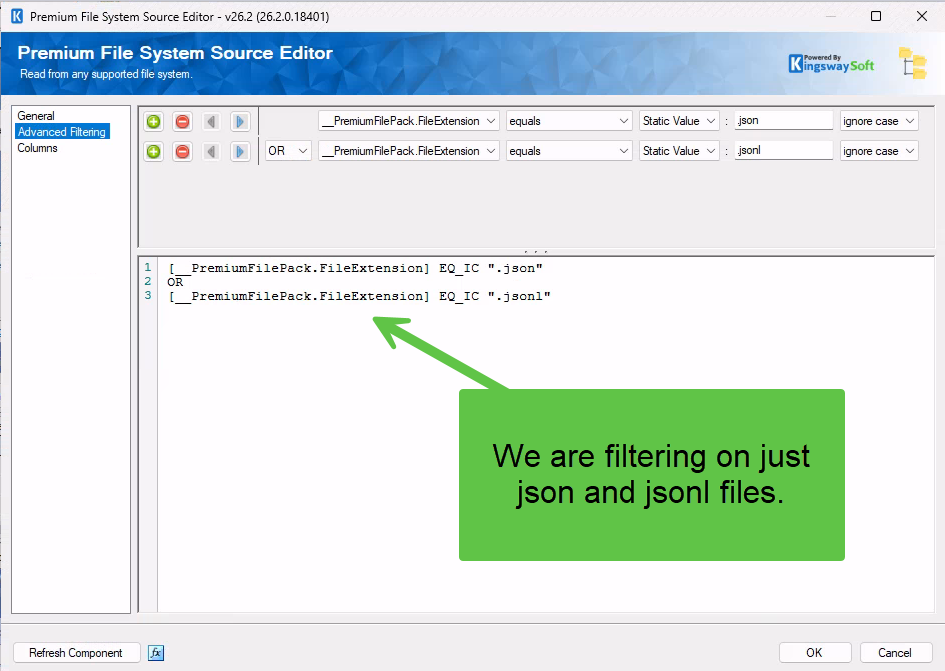 Advanced Filtering set to json and jsonl extensions