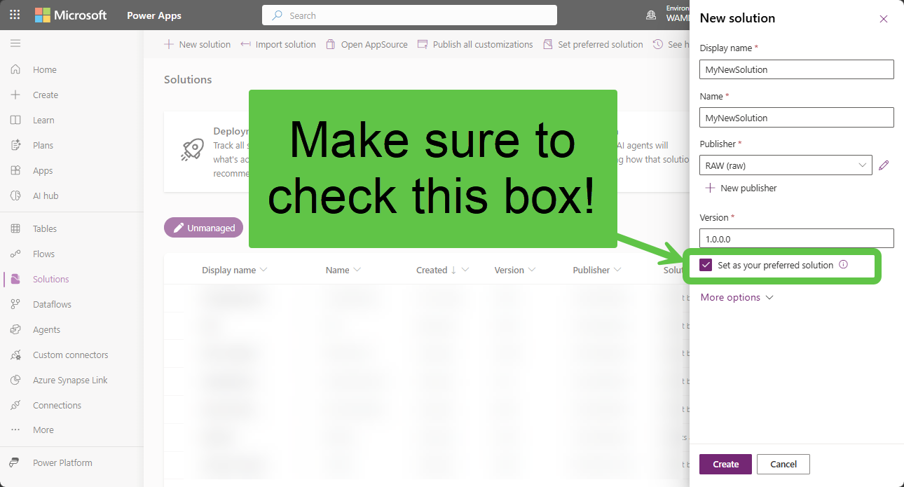 Set preferred solution when creating a new solution