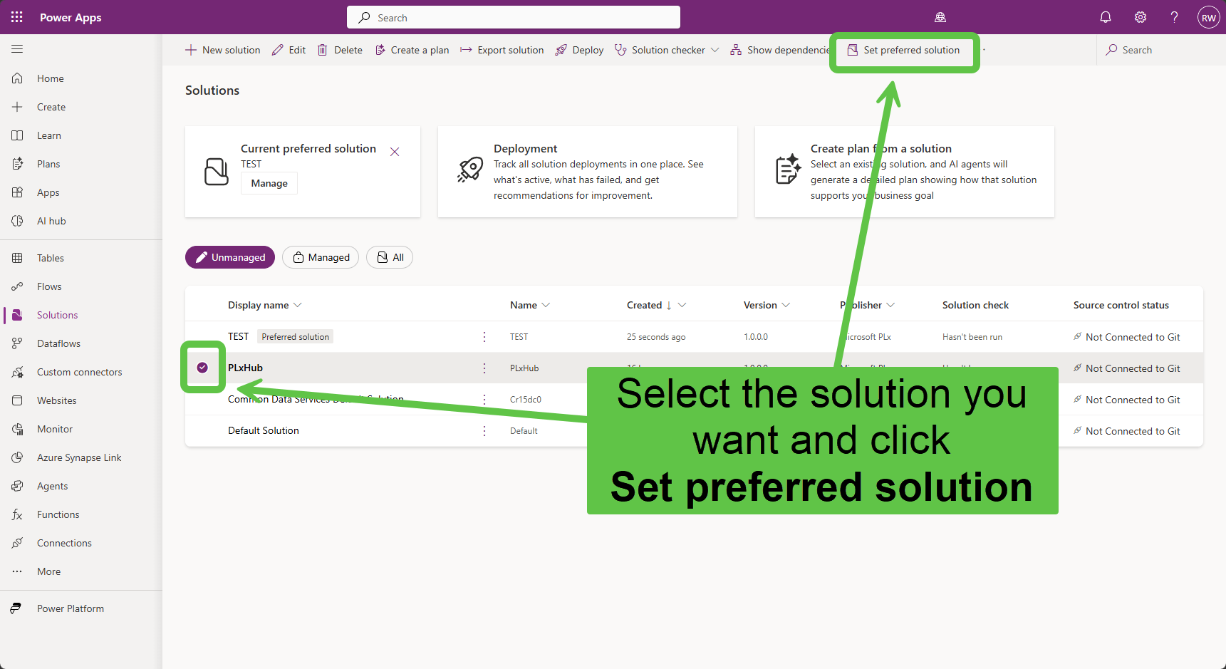 Set preferred solution from the solutions grid